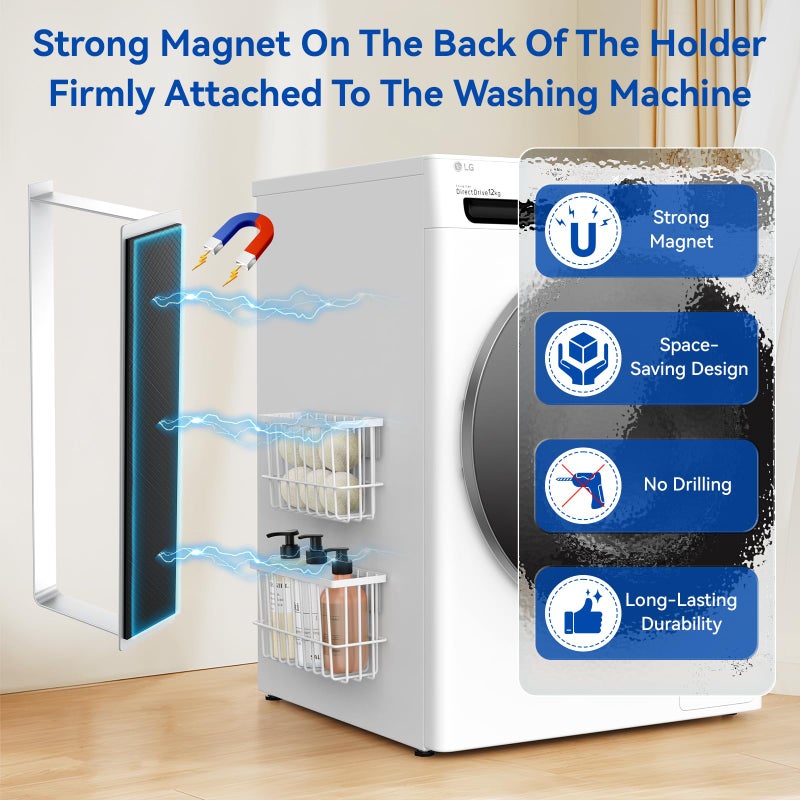 Detukna Magnetic Dryer Ball Holder and Magnetic Hanger Holder for Laundry Room Organization and Storage  Magnetic Lint Bin for Laundry Room  Iron Basket Dryer Ball Container for Laundry Room Storage (White) - Image 2